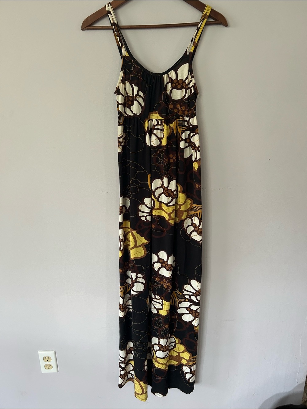 Earthy Retro Floral Maxi Dress Sleeveless Summer Sundress XS